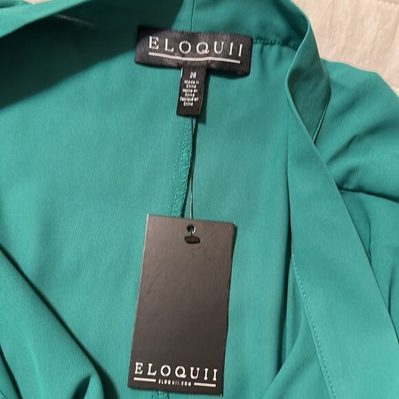 ELOQUII 28 Green Lightweight Flowy Bell Quarter Sleeve Front Neck Tie Blouse - Picture 12 of 14